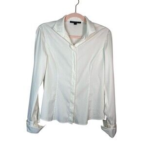Lafayette 148 New York Womens White  Button Up French Cuff Fitted Shirt Cotton 2